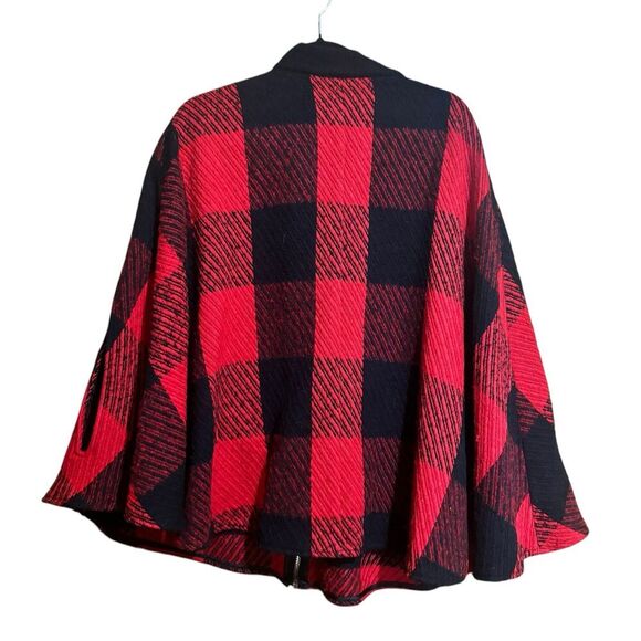John Mark Poncho Womens Large Buffalo Plaid Zippered Oversized Wool Sweater Cape - Picture 6 of 8